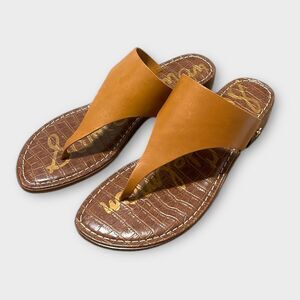 Sam Edelman Jaynee Sz 8.5 Brown Leather Slip On T-Strap Thong Sandals